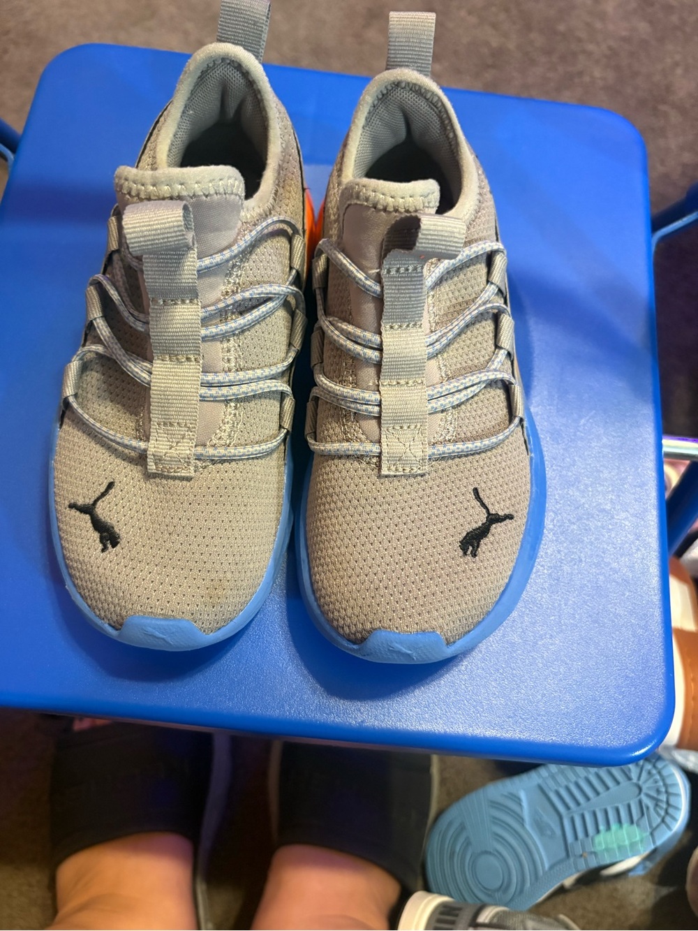 Puma Kids' Slip-On Athletic Shoes - Light Gray with Blue and orange Trim